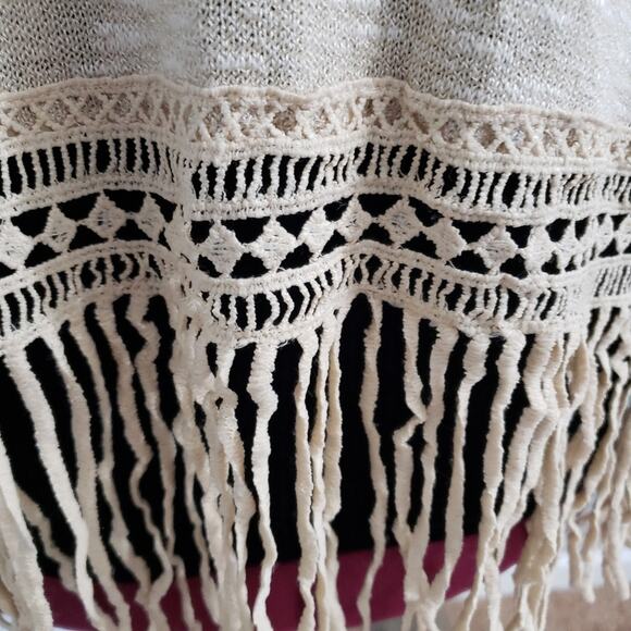 Fringe Boho Hippie Semi Sheer Sleeveless Knit Tunic Top Medium Gypsy Neutral - Picture 7 of 10